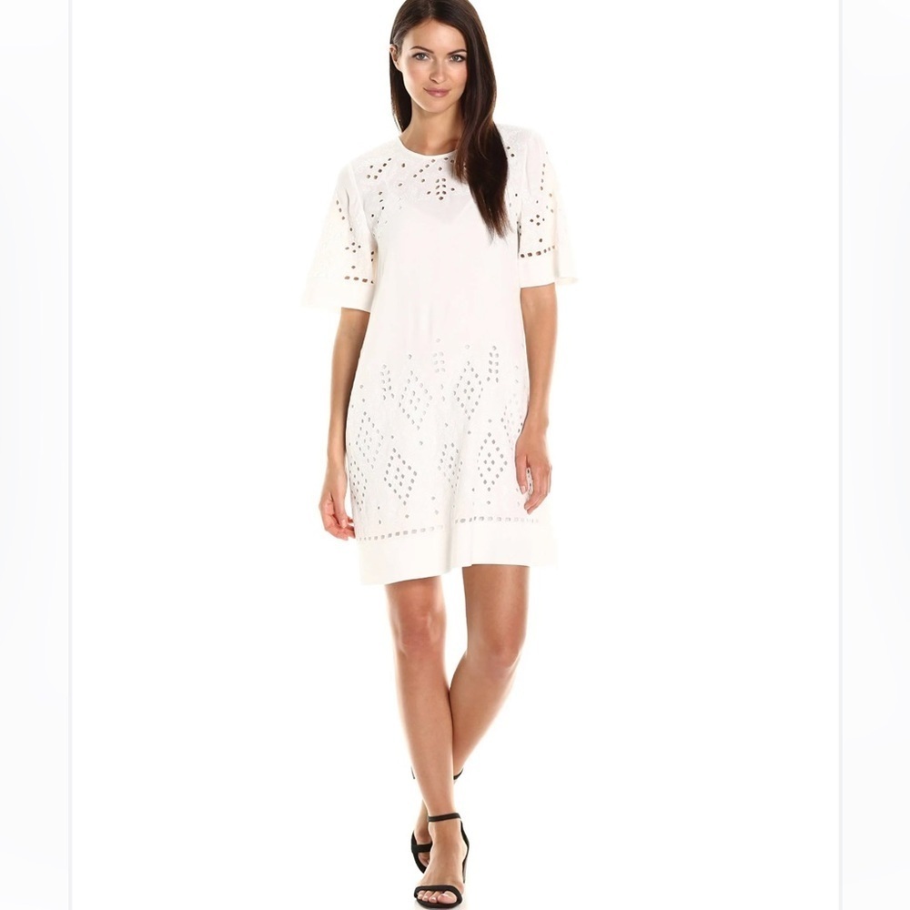Nwt Theory Idetteah Eyelet Crepe Shift Dress Ghost White size 12